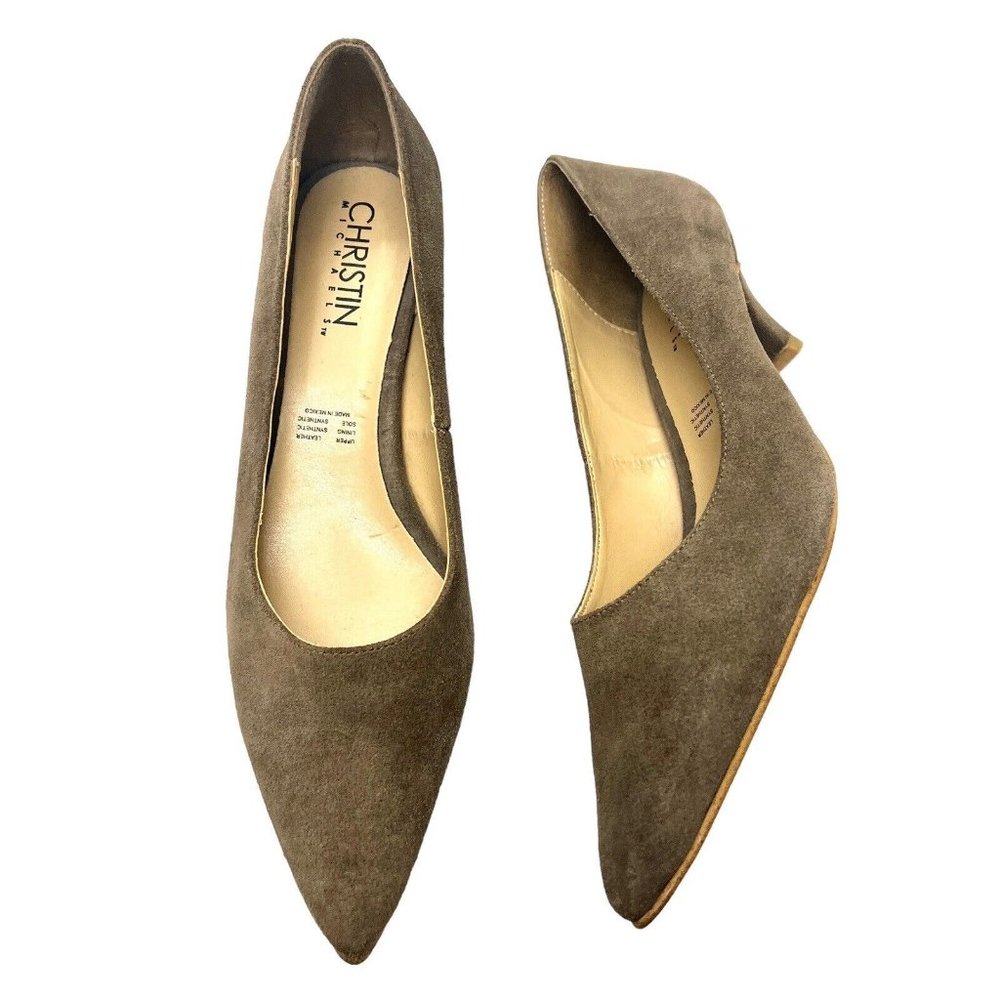 Christin Michaels Brown Taupe Suede Leather Kitten Heels Women’s Size 13